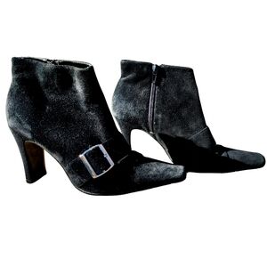 Newport Black Heeled Genuine Suede Leather Boots with Buckle